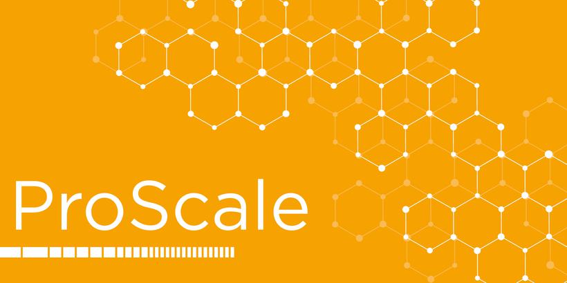 Orange background with white pattern and the name ProScale.