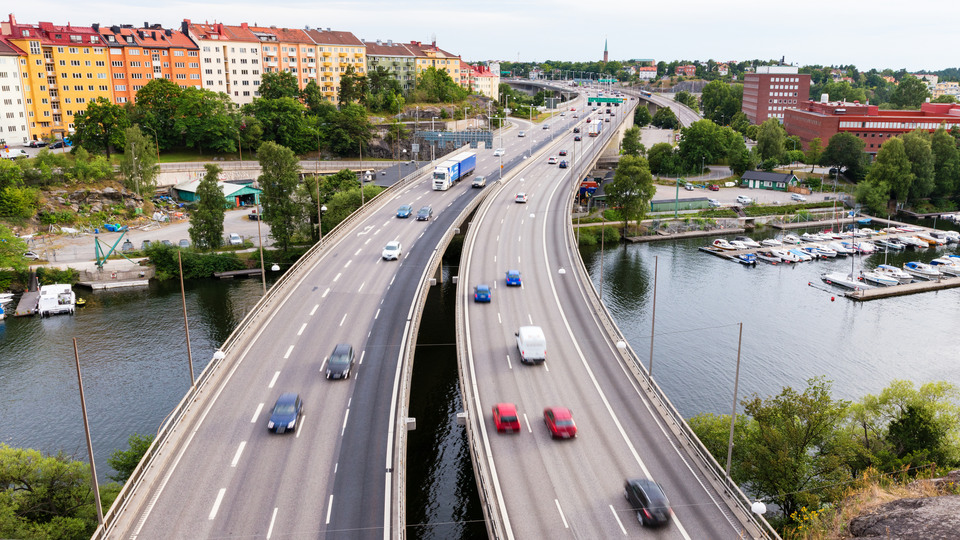 Highway traffic on Stockholm motorway in Sweden