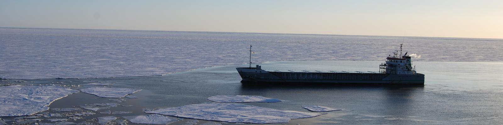 Cargo ships on the high seas during the winter